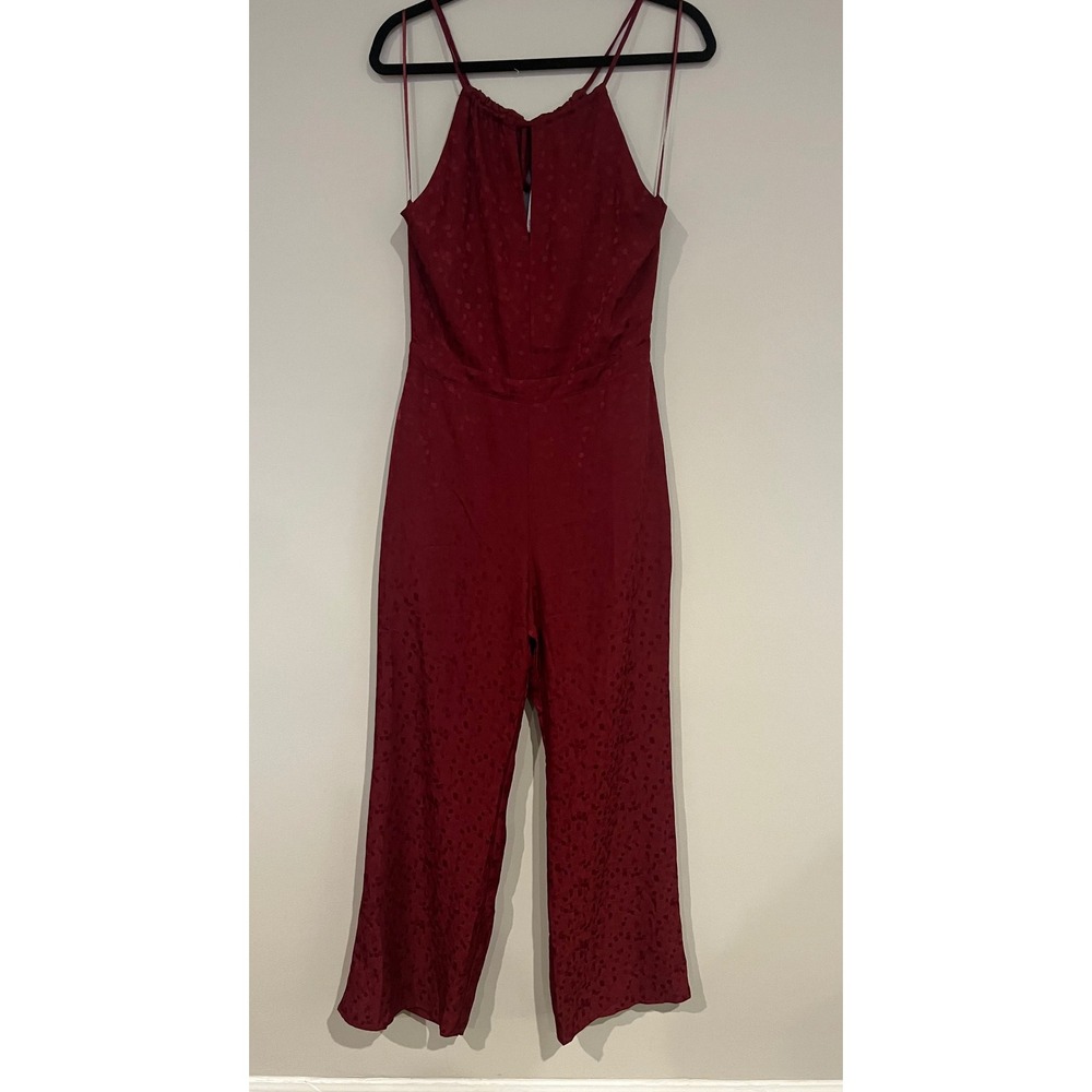 SAGE THE LABEL Burgundy Jacquard Jumpsuit Wide‎ Leg Halter Neck Medium